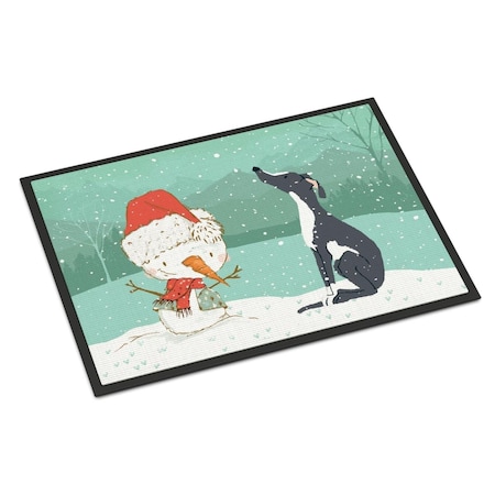 Carolines Treasures 24 x 36 in. Black Greyhound Snowman Christmas Indoor or Outdoor Mat CK2044JMAT